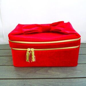 Estee Lauder Red Velvet Cosmetic Bag with bow -NEW